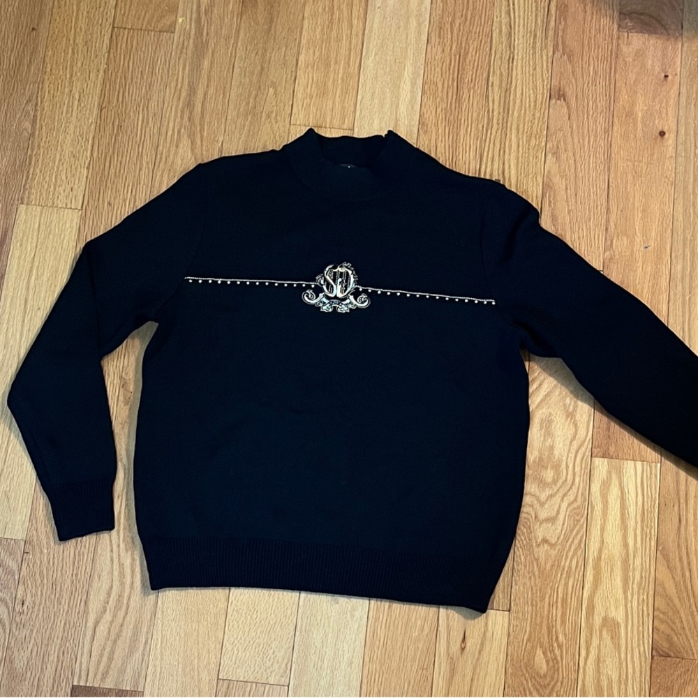 Black Sweater Turtleneck with Embroidered Detail
